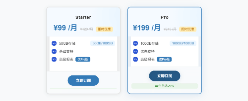 价格套餐卡片模板