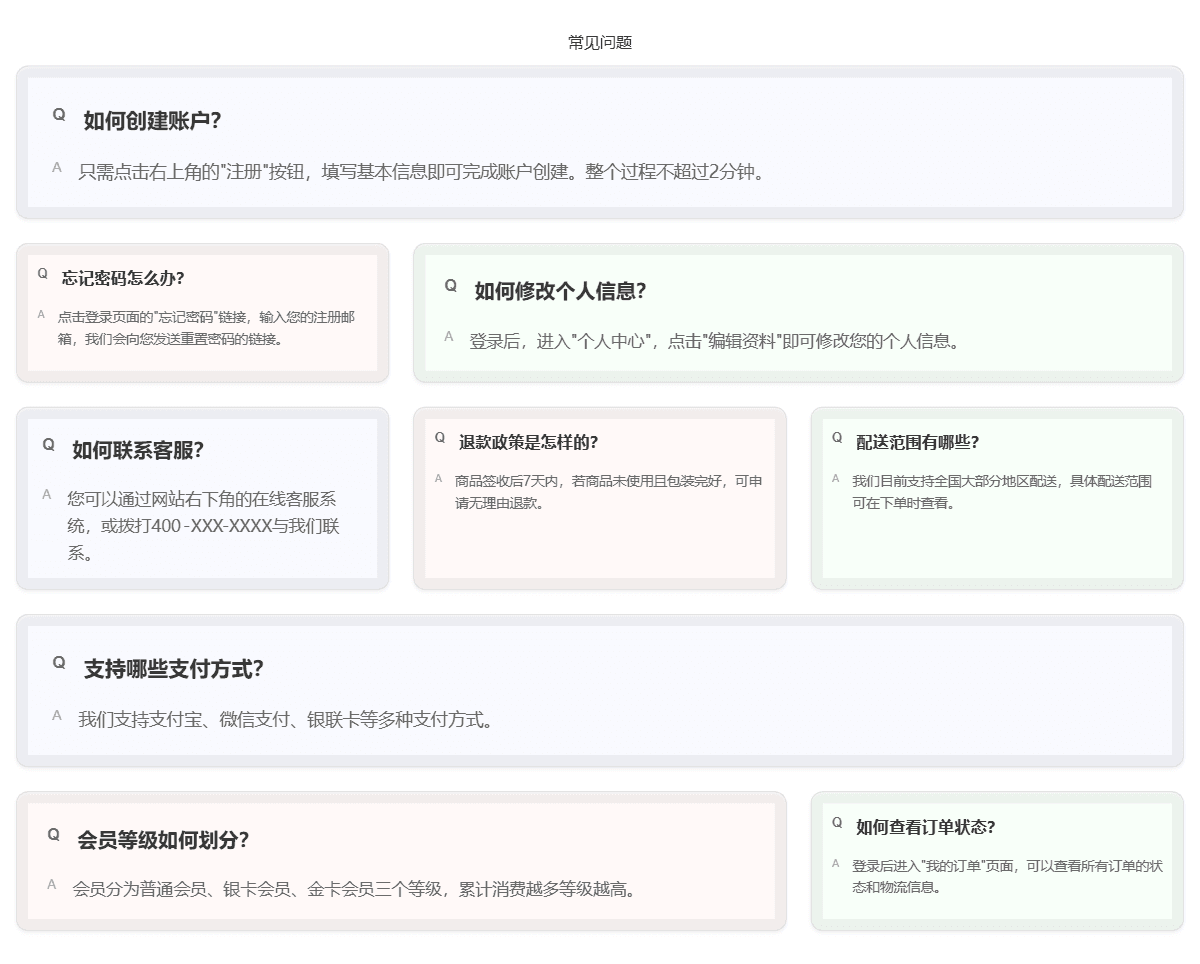 FAQ列表模板预览
