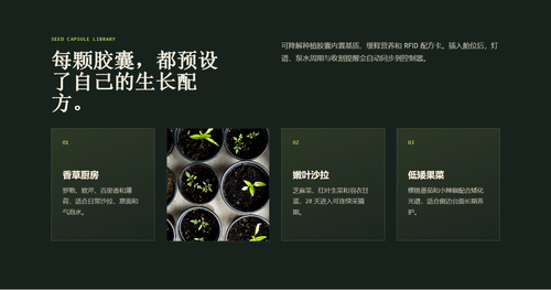种植胶囊模板 - 深色背景卡片网格分类